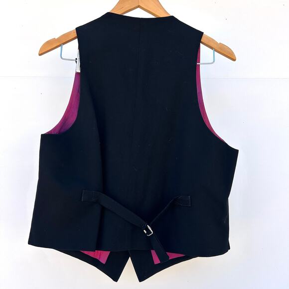Vintage Q-Wear Wool Vest Red Cross 90s Black Embroidered Waistcoat 38 Size 8 - Picture 3 of 9